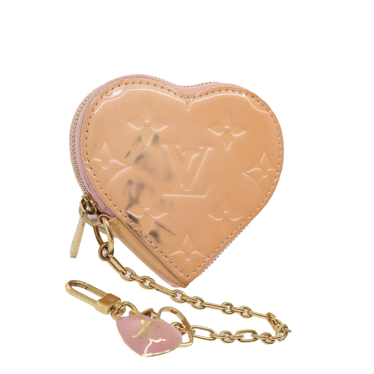 LOUIS VUITTON Vernis Porte Monnaie Coeur Coin Purse Pink M91431 LV Auth 88942