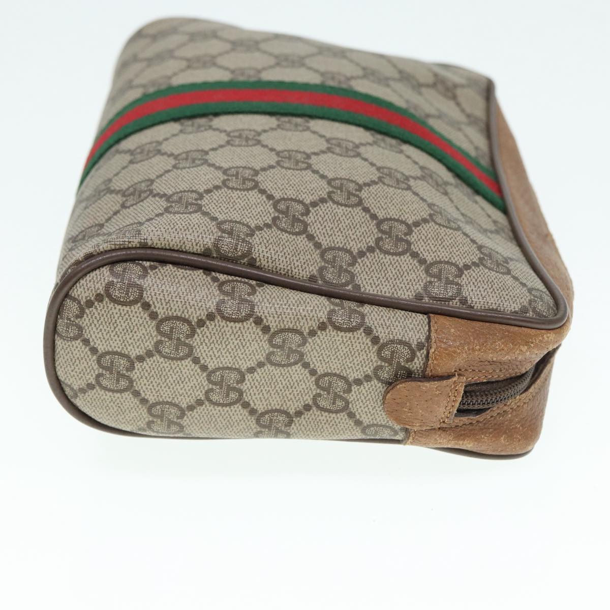 GUCCI GG Supreme Web Sherry Line Clutch Bag PVC Beige Red 89 01 012 Auth 88952