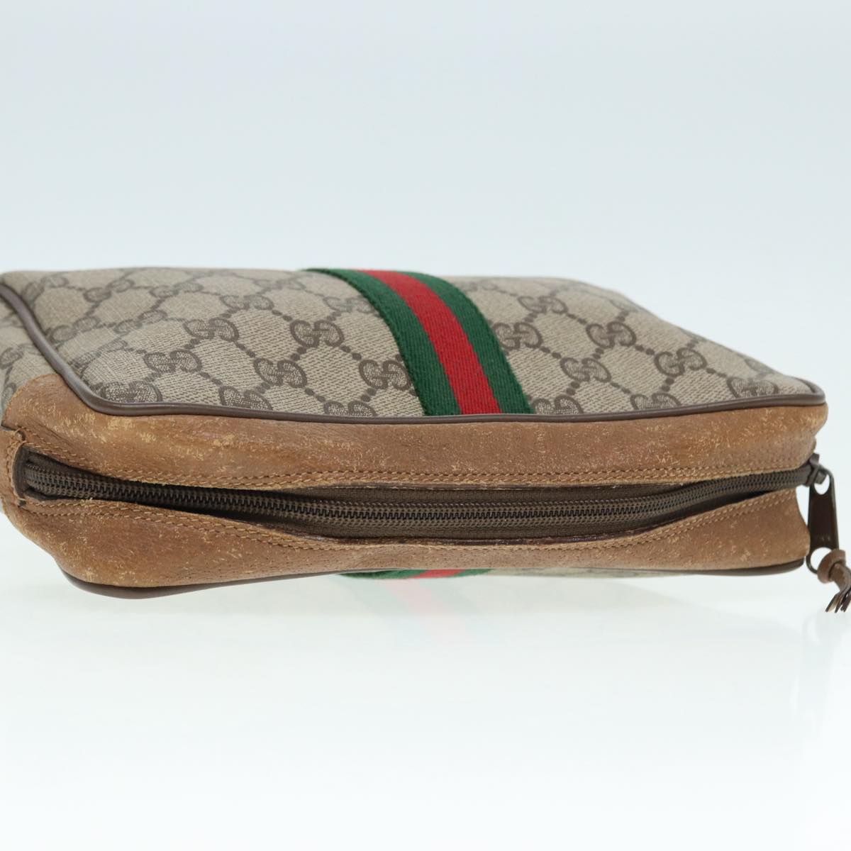 GUCCI GG Supreme Web Sherry Line Clutch Bag PVC Beige Red 89 01 012 Auth 88952