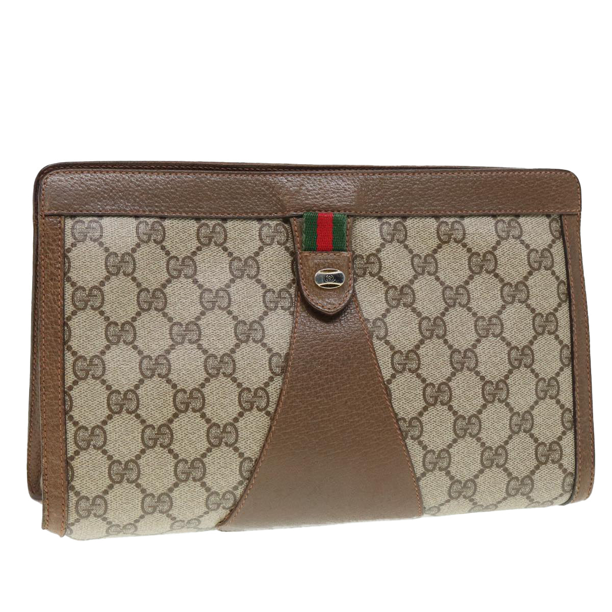 GUCCI GG Supreme Web Sherry Line Clutch Bag PVC Beige Red 89 01 033 Auth 88953