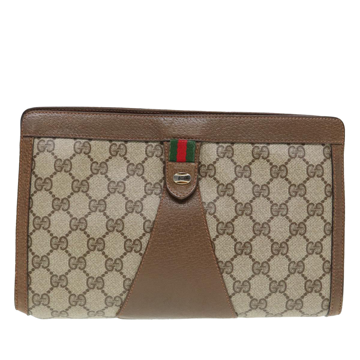 GUCCI GG Supreme Web Sherry Line Clutch Bag PVC Beige Red 89 01 033 Auth 88953 - 0