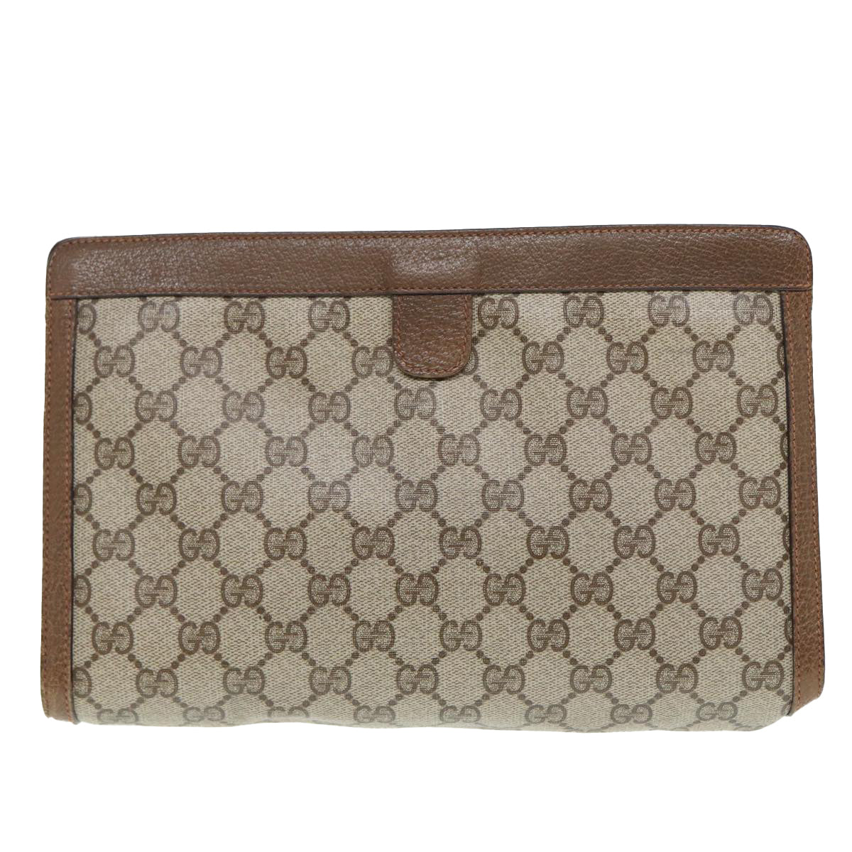 GUCCI GG Supreme Web Sherry Line Clutch Bag PVC Beige Red 89 01 033 Auth 88953