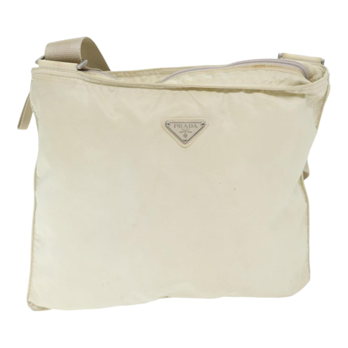 PRADA Shoulder Bag Nylon White Silver Auth 88961