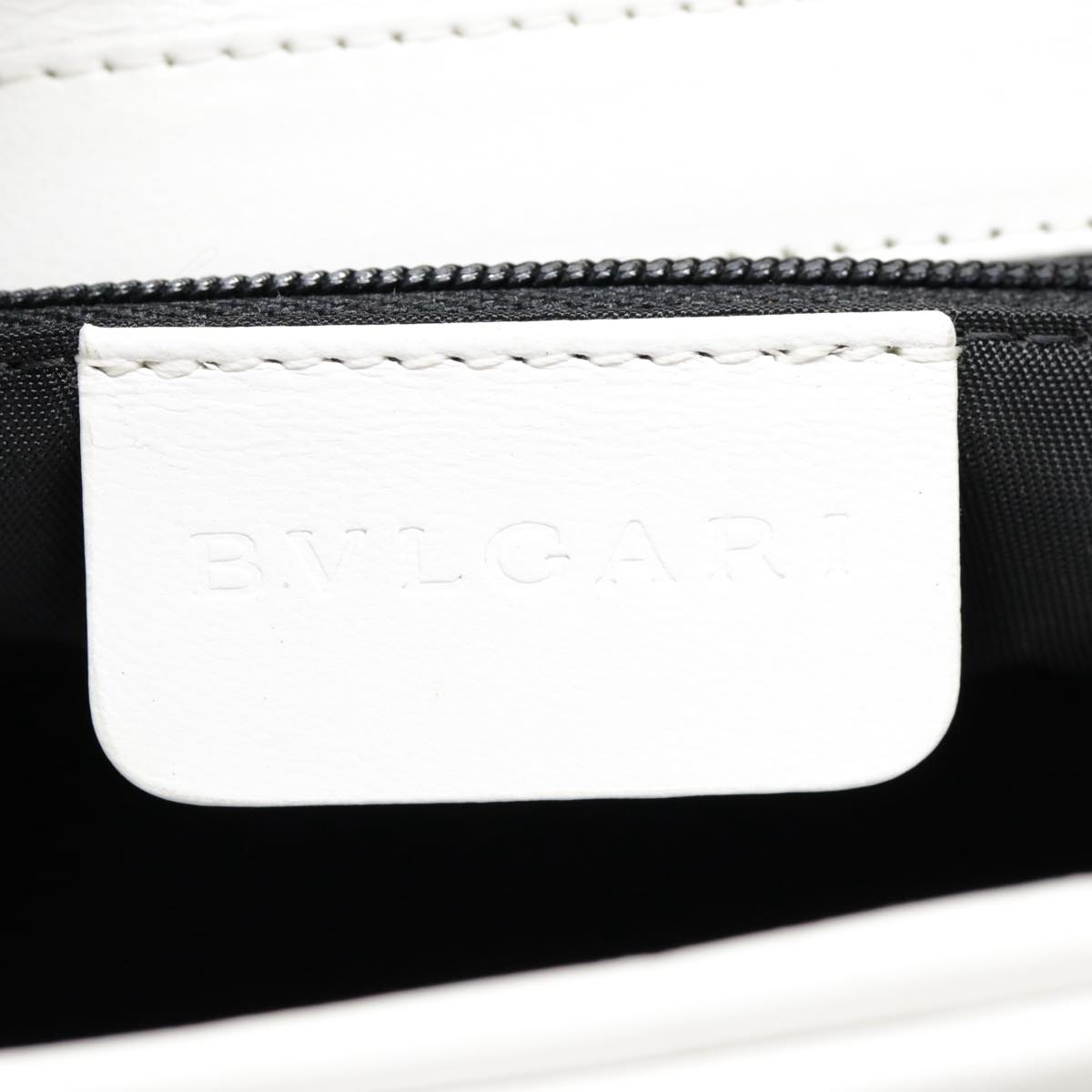 BVLGARI Hand Bag Nylon Leather Blue White Gold Auth 88965