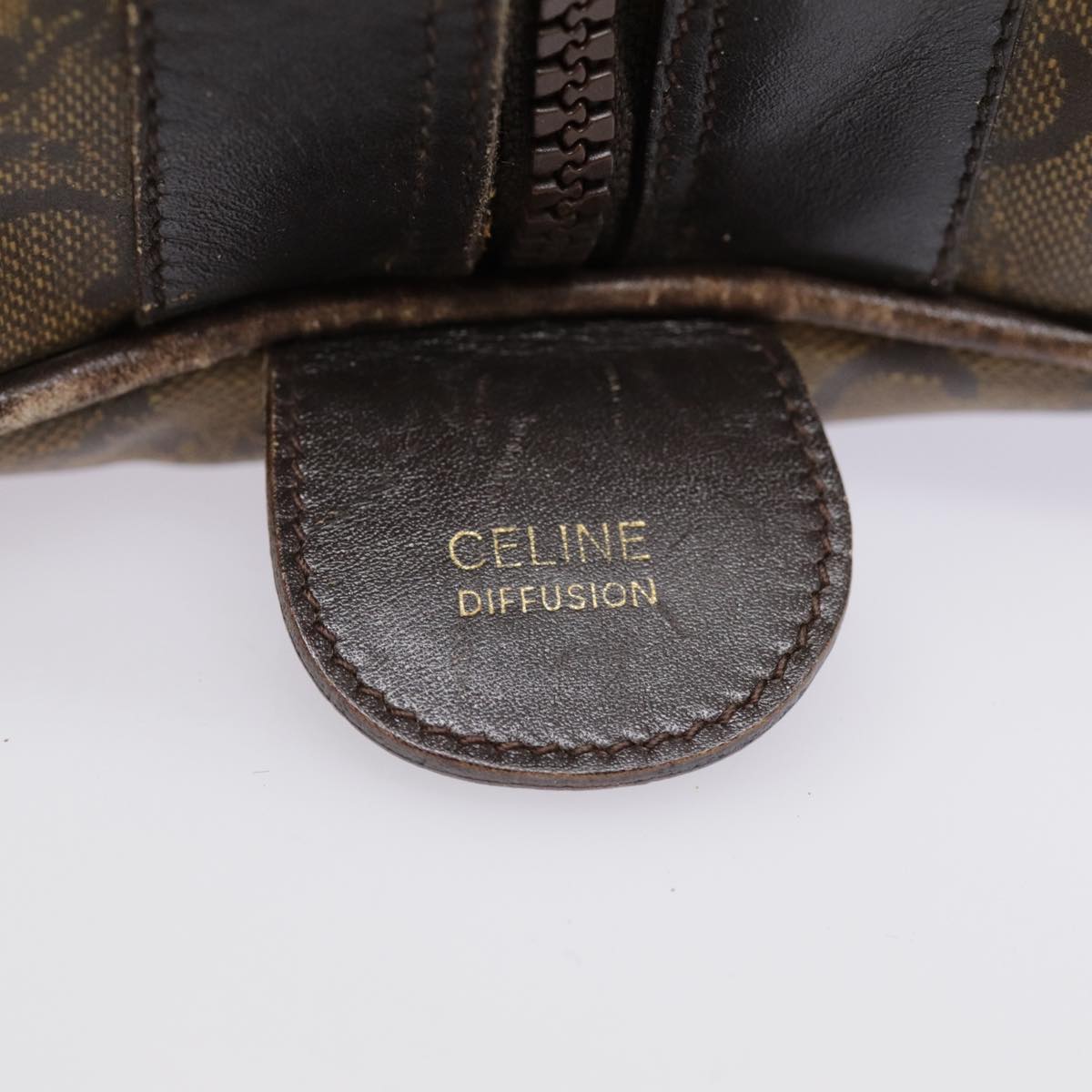 CELINE C Macadam Canvas Hand Bag Brown Gold Auth 88971