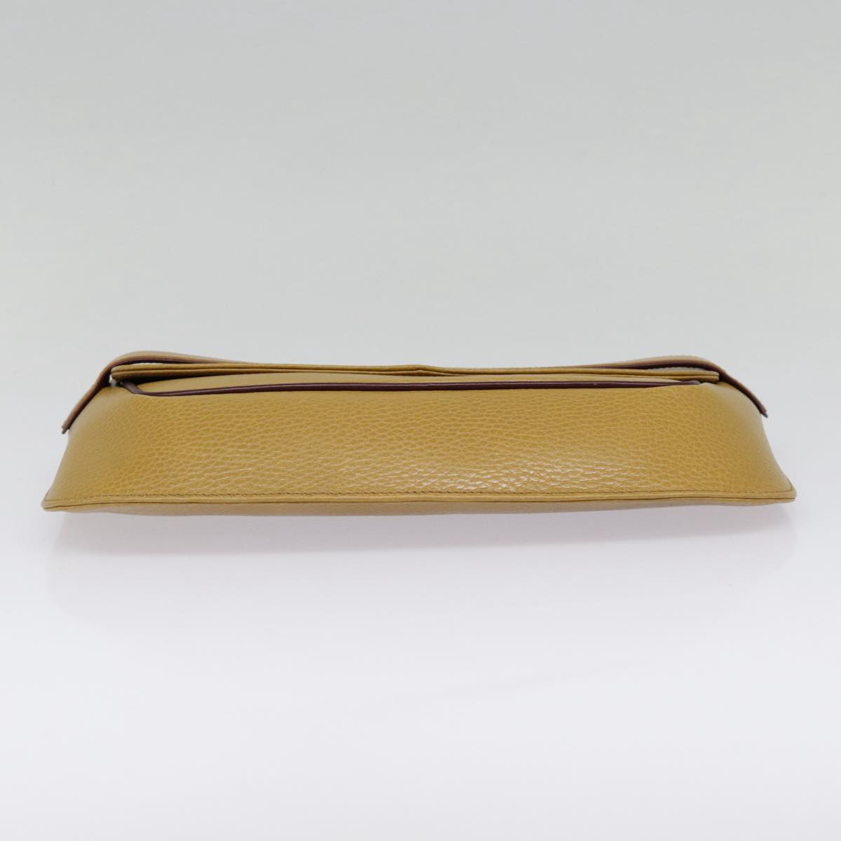 CARTIER Clutch Bag Leather Beige Gold Auth 88975