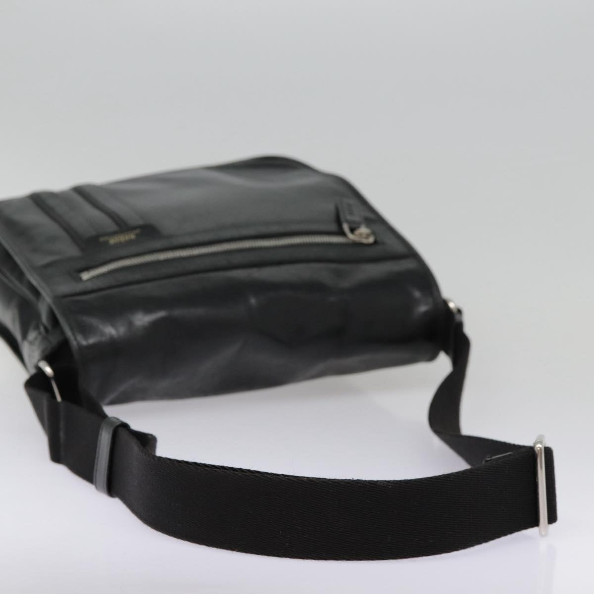 BALLY Shoulder Bag Leather Black Silver Auth 88979