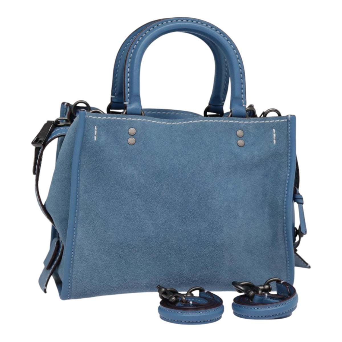 Coach Hand Bag Suede 2way Blue Auth 88980