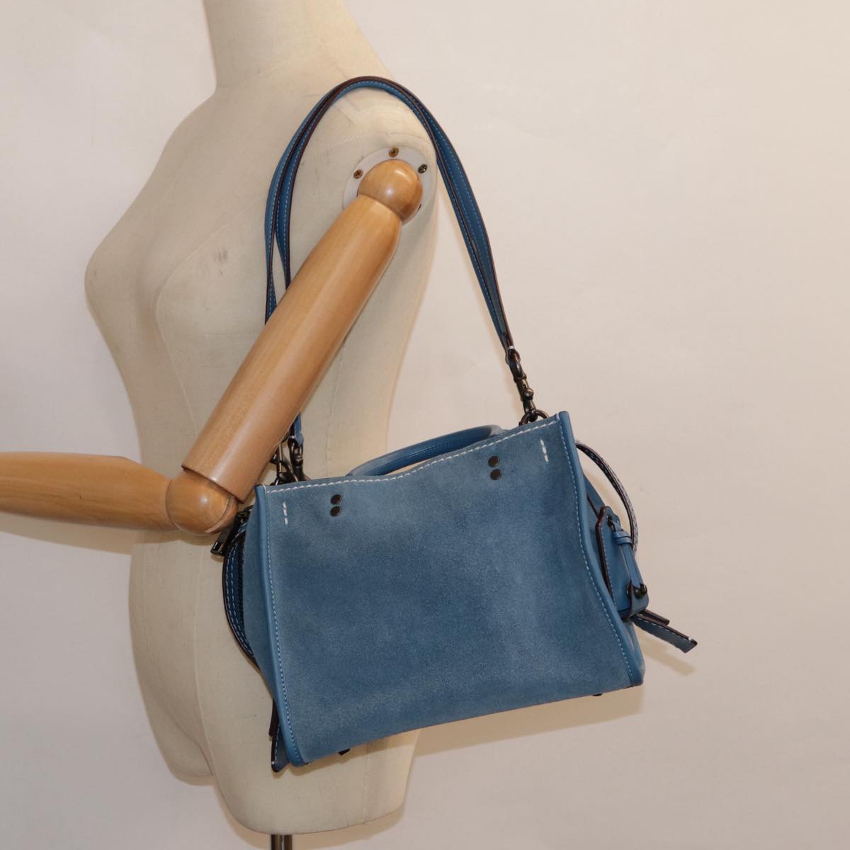 Coach Hand Bag Suede 2way Blue Auth 88980