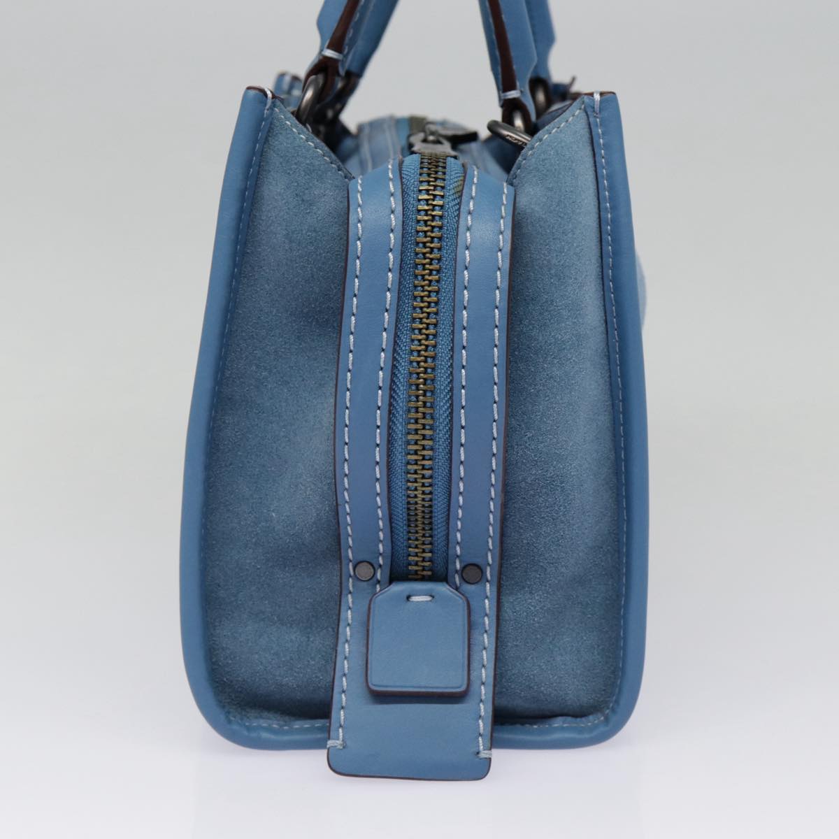 Coach Hand Bag Suede 2way Blue Auth 88980