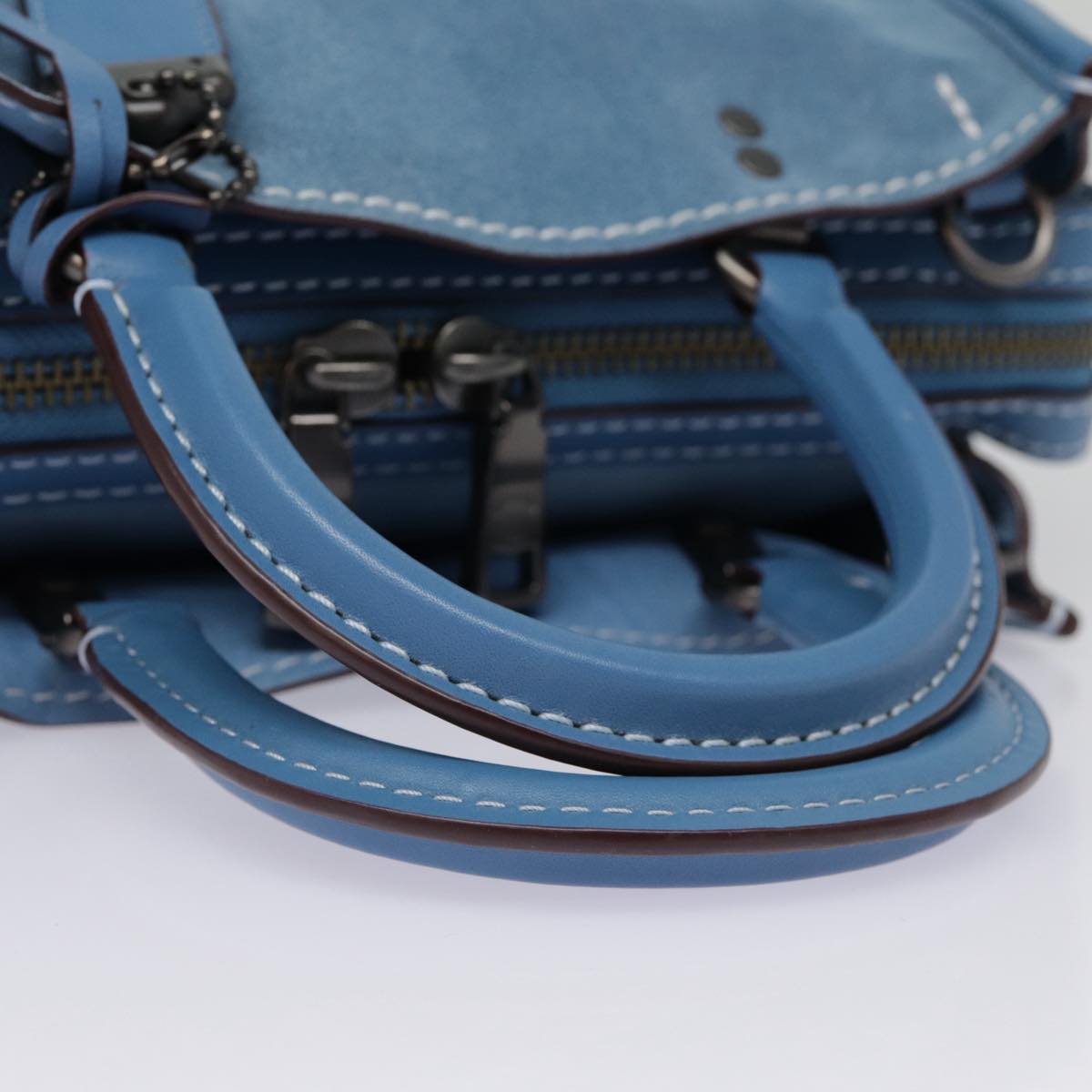 Coach Hand Bag Suede 2way Blue Auth 88980