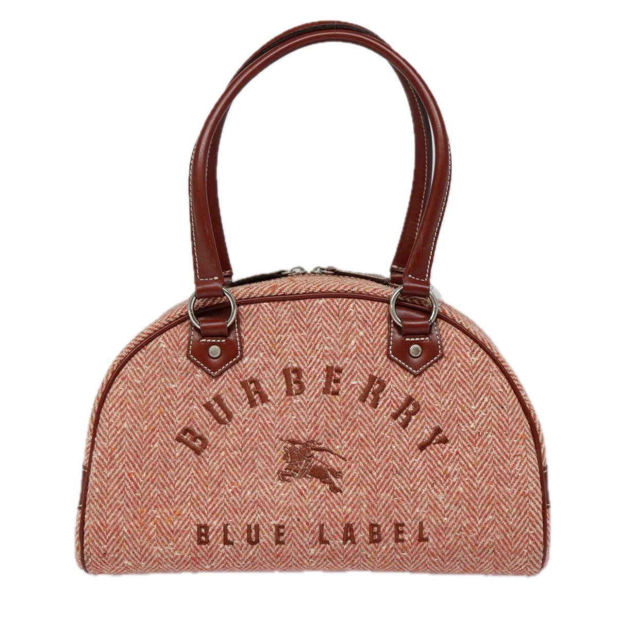 BURBERRY Blue Label Hand Bag Canvas Orange Silver Auth 88982