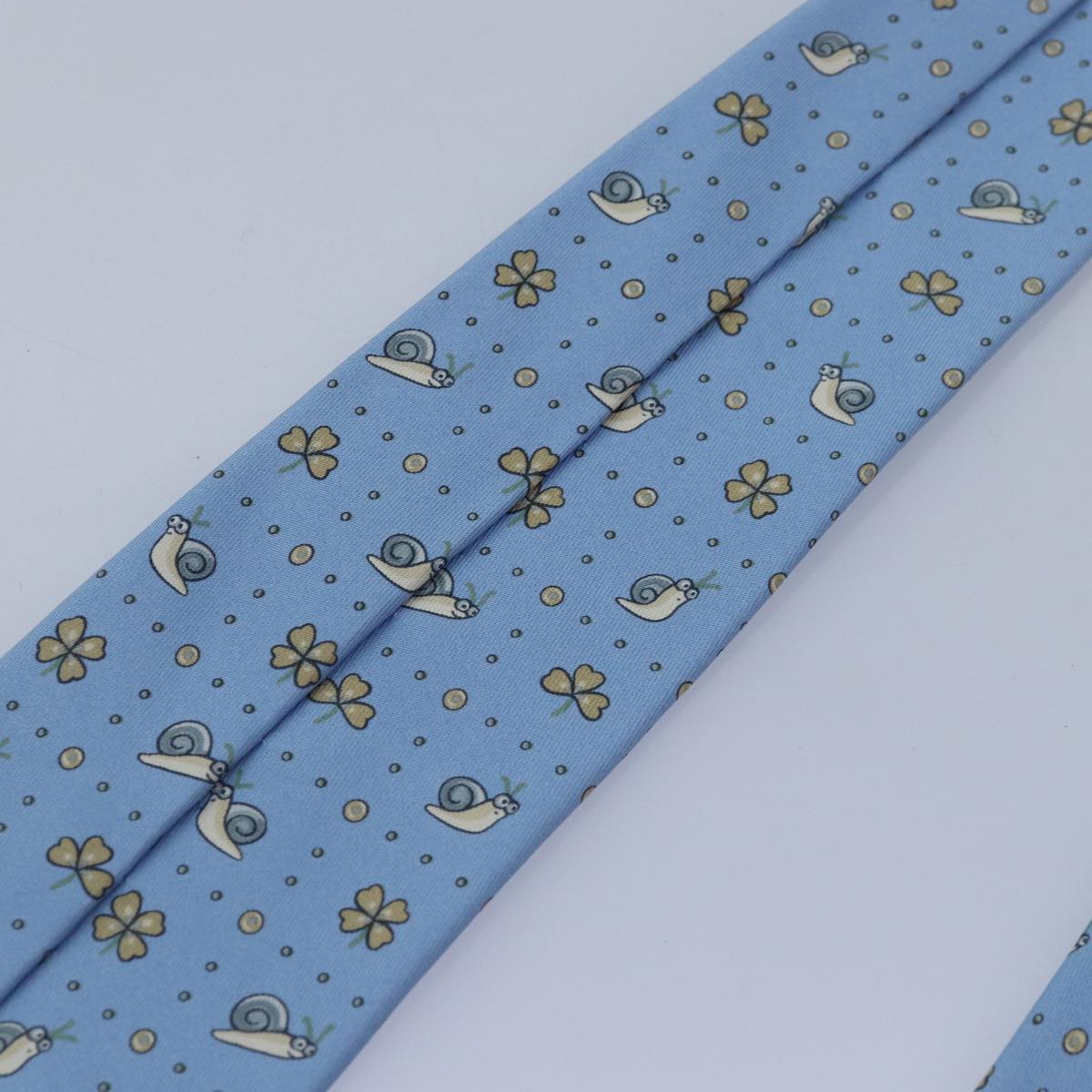 HERMES Necktie Silk Light Blue Auth 89007