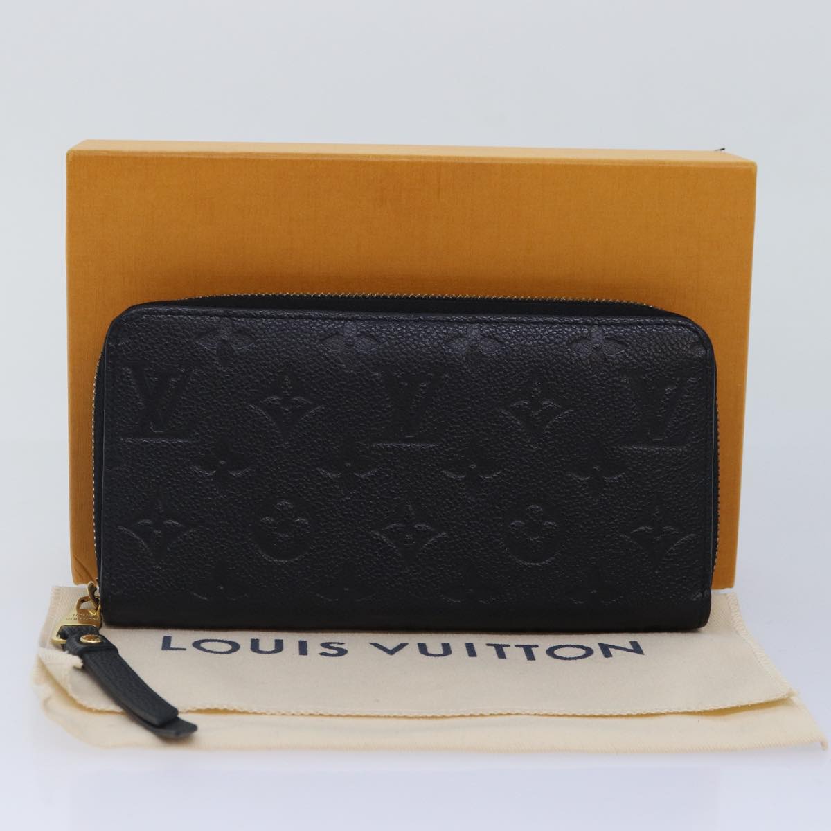 LOUIS VUITTON Monogram Empreinte Zippy Wallet Black M61864 LV Auth 89010A