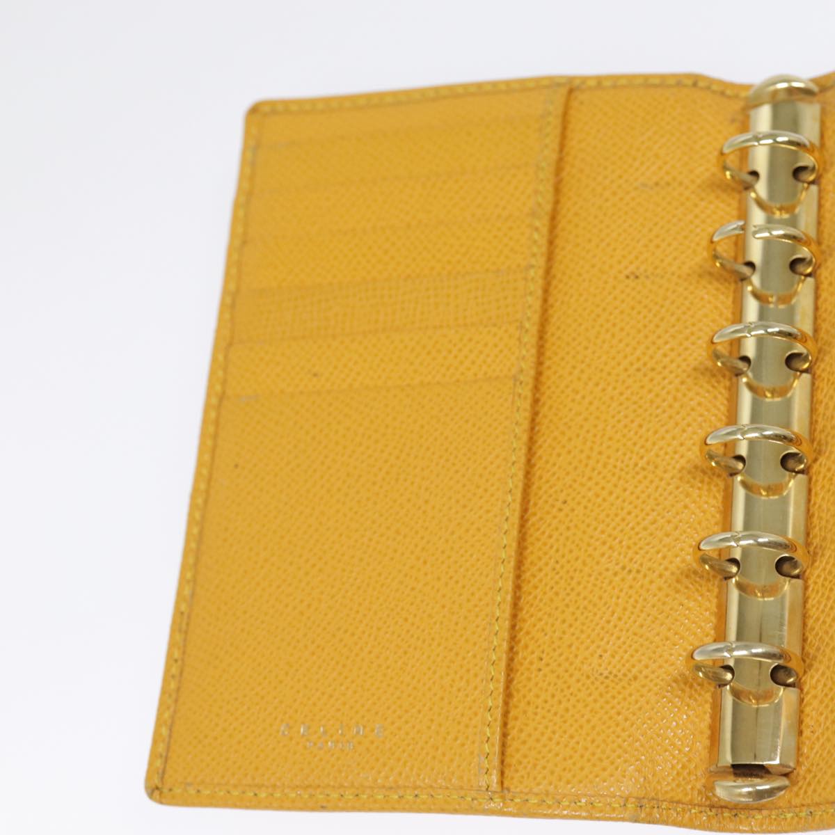 CELINE Day Planner Cover Leather Yellow Gold Auth 89011