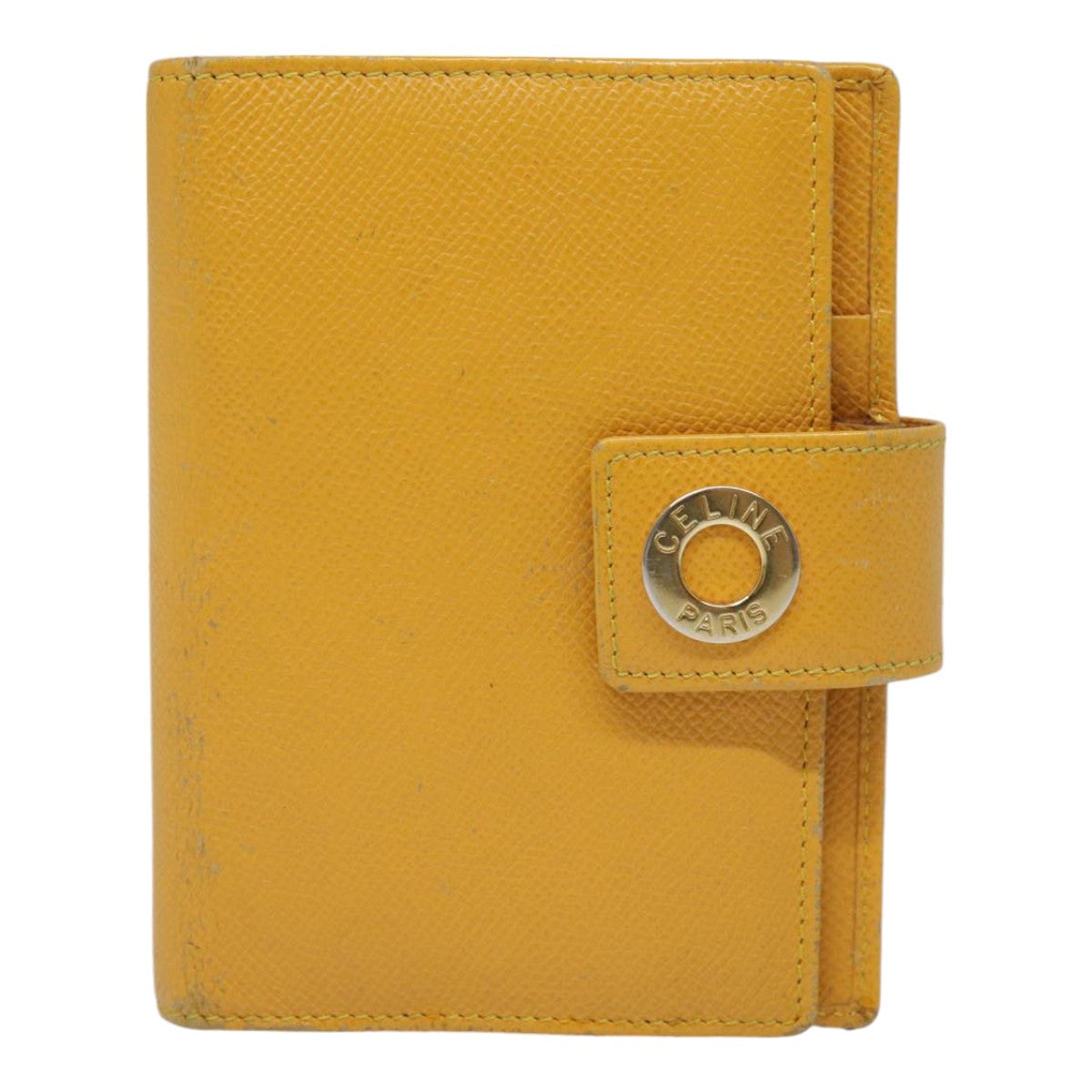 CELINE Day Planner Cover Leather Yellow Gold Auth 89011