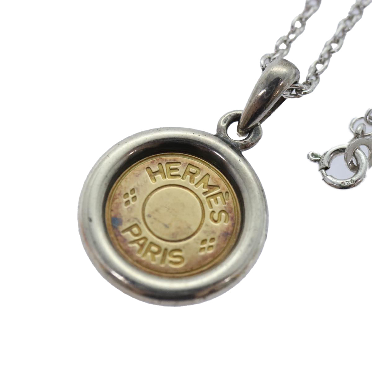 HERMES Serie Necklace Ag925 K18 Silver Gold Auth 89015 - 0