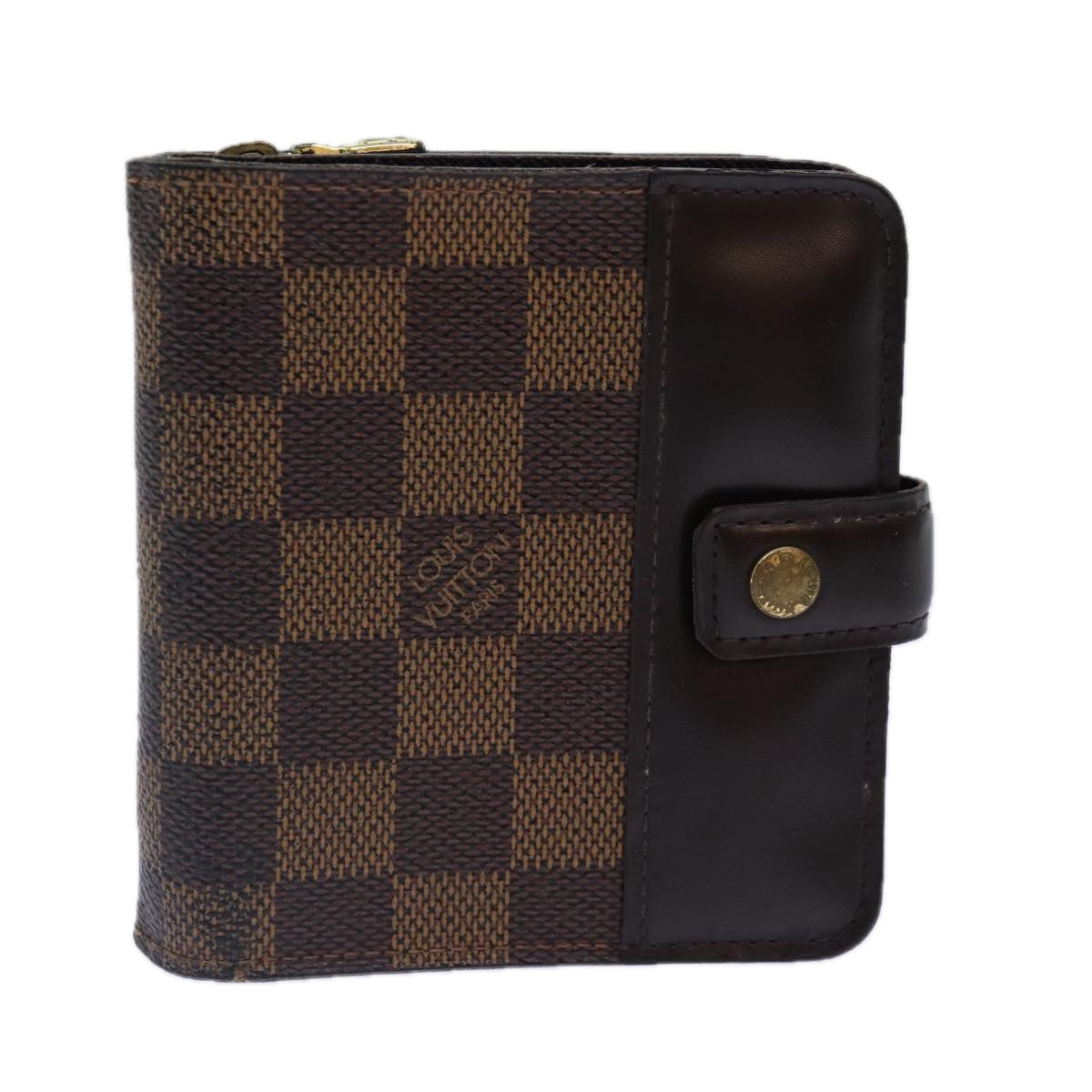 LOUIS VUITTON Damier Ebene Compact Zip Wallet N61668 LV Auth 89019