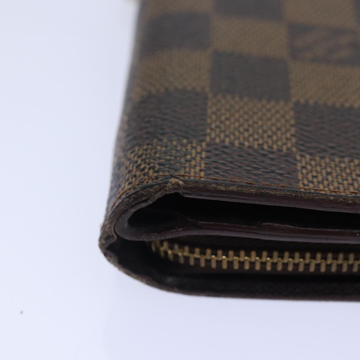 LOUIS VUITTON Damier Ebene Compact Zip Wallet N61668 LV Auth 89019