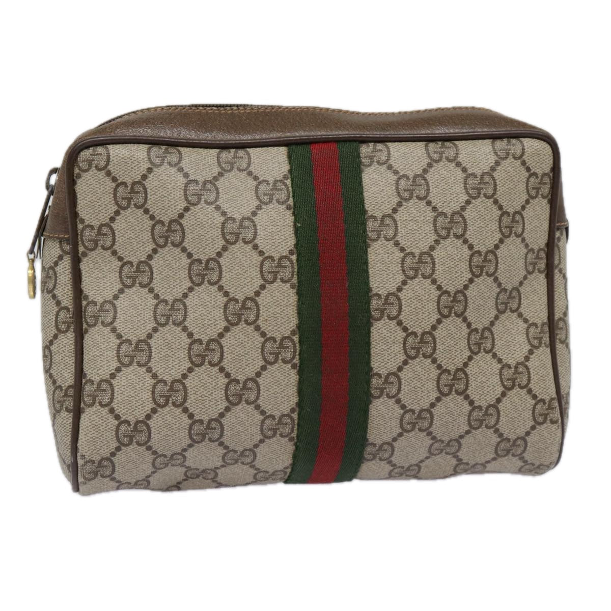 GUCCI GG Supreme Web Sherry Line Clutch Bag PVC Beige Red 89 01 012 Auth 89027