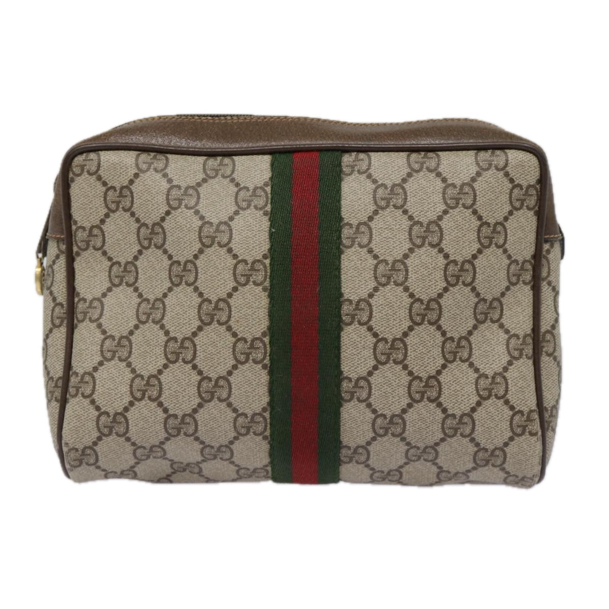 GUCCI GG Supreme Web Sherry Line Clutch Bag PVC Beige Red 89 01 012 Auth 89027