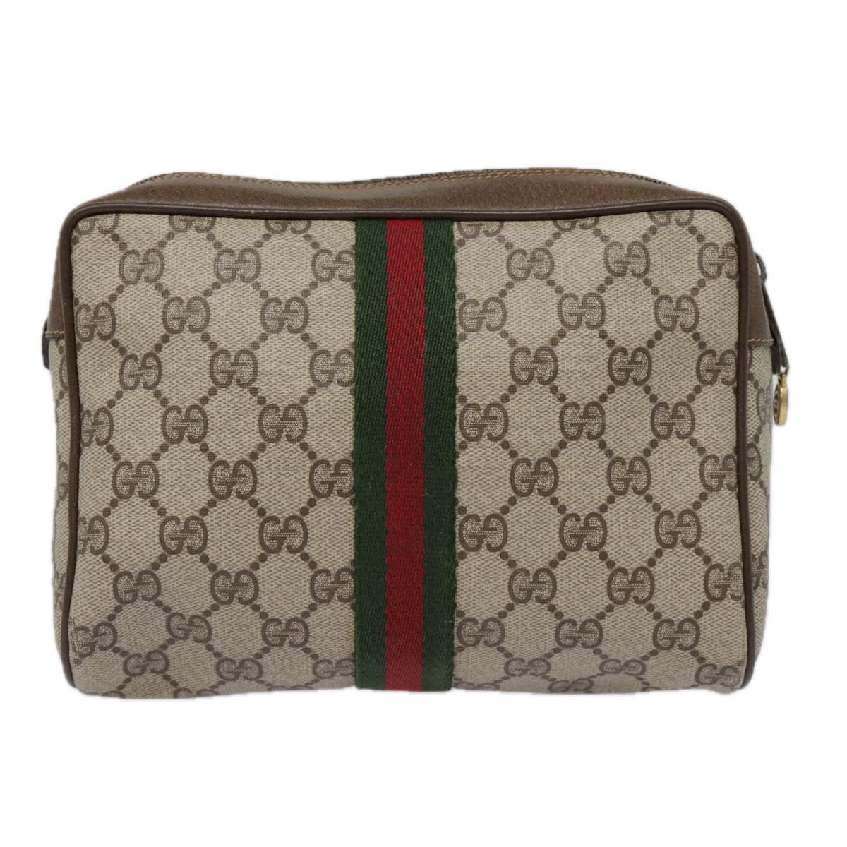 GUCCI GG Supreme Web Sherry Line Clutch Bag PVC Beige Red 89 01 012 Auth 89027 - 0