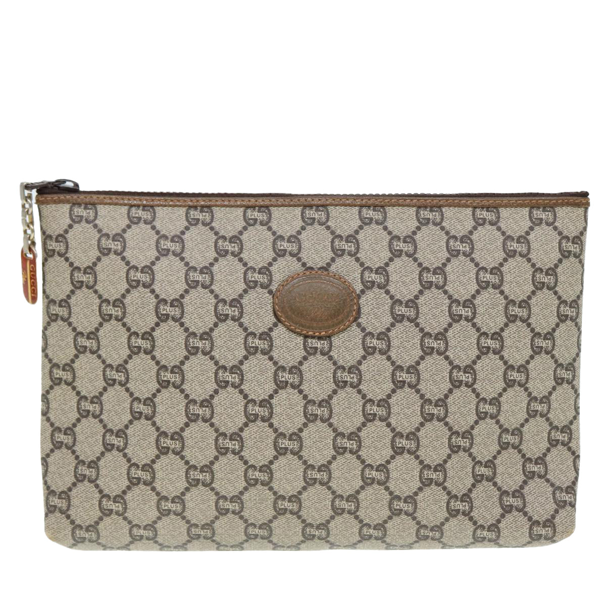 GUCCI GG Plus Supreme Clutch Bag PVC Beige Auth 89034