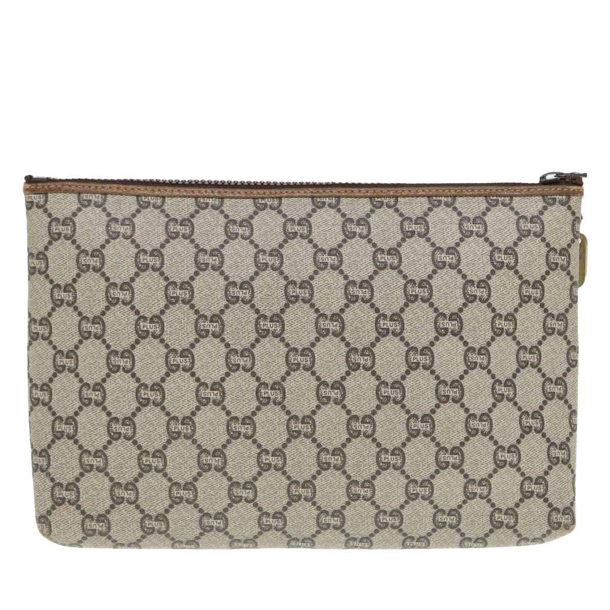 GUCCI GG Plus Supreme Clutch Bag PVC Beige Auth 89034