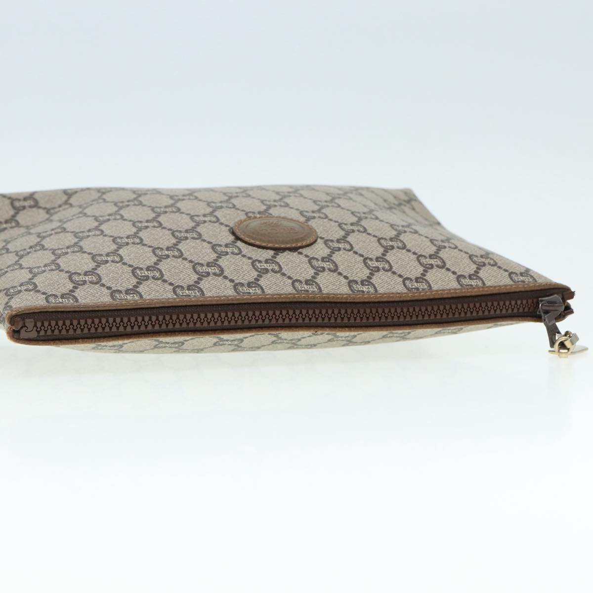 GUCCI GG Plus Supreme Clutch Bag PVC Beige Auth 89034