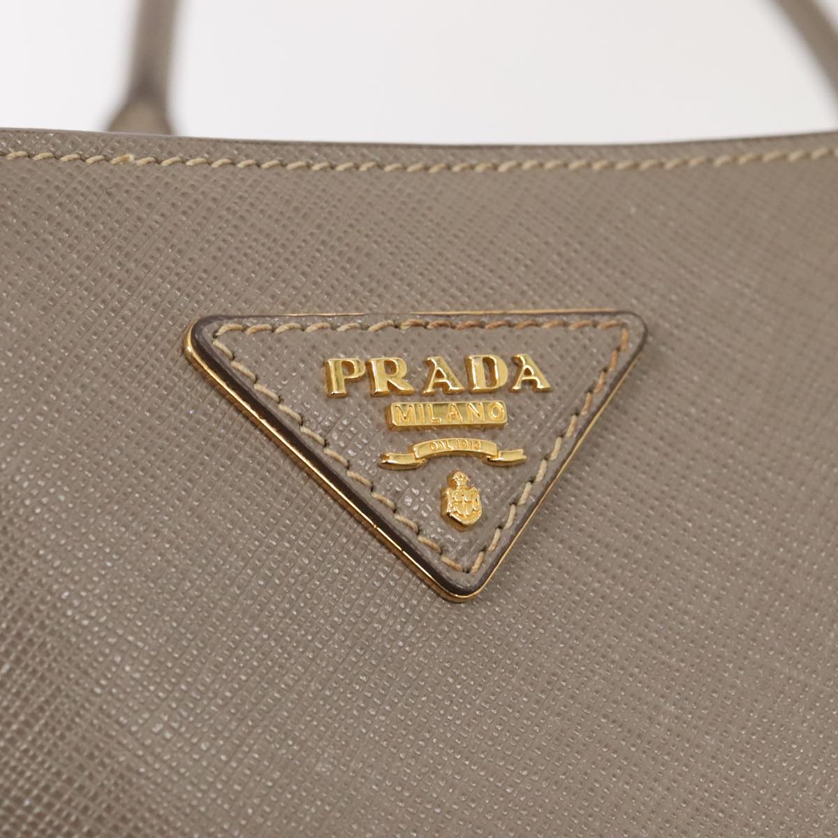 PRADA Hand Bag Safiano leather Beige Gold Auth 89037