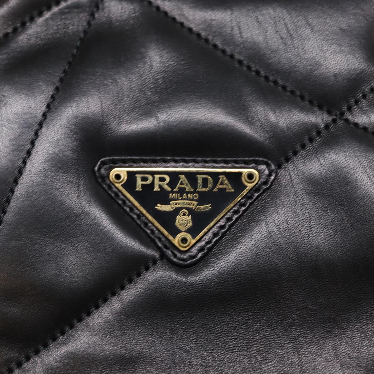 PRADA Hand Bag Leather Black Gold Auth 89038