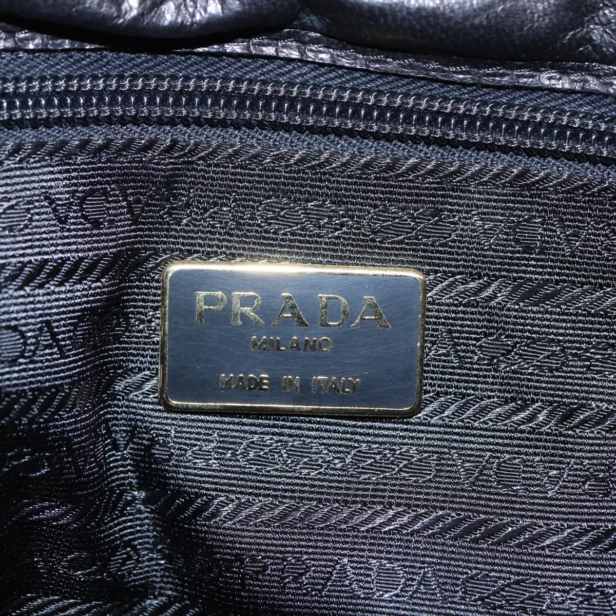 PRADA Hand Bag Leather Black Gold Auth 89038