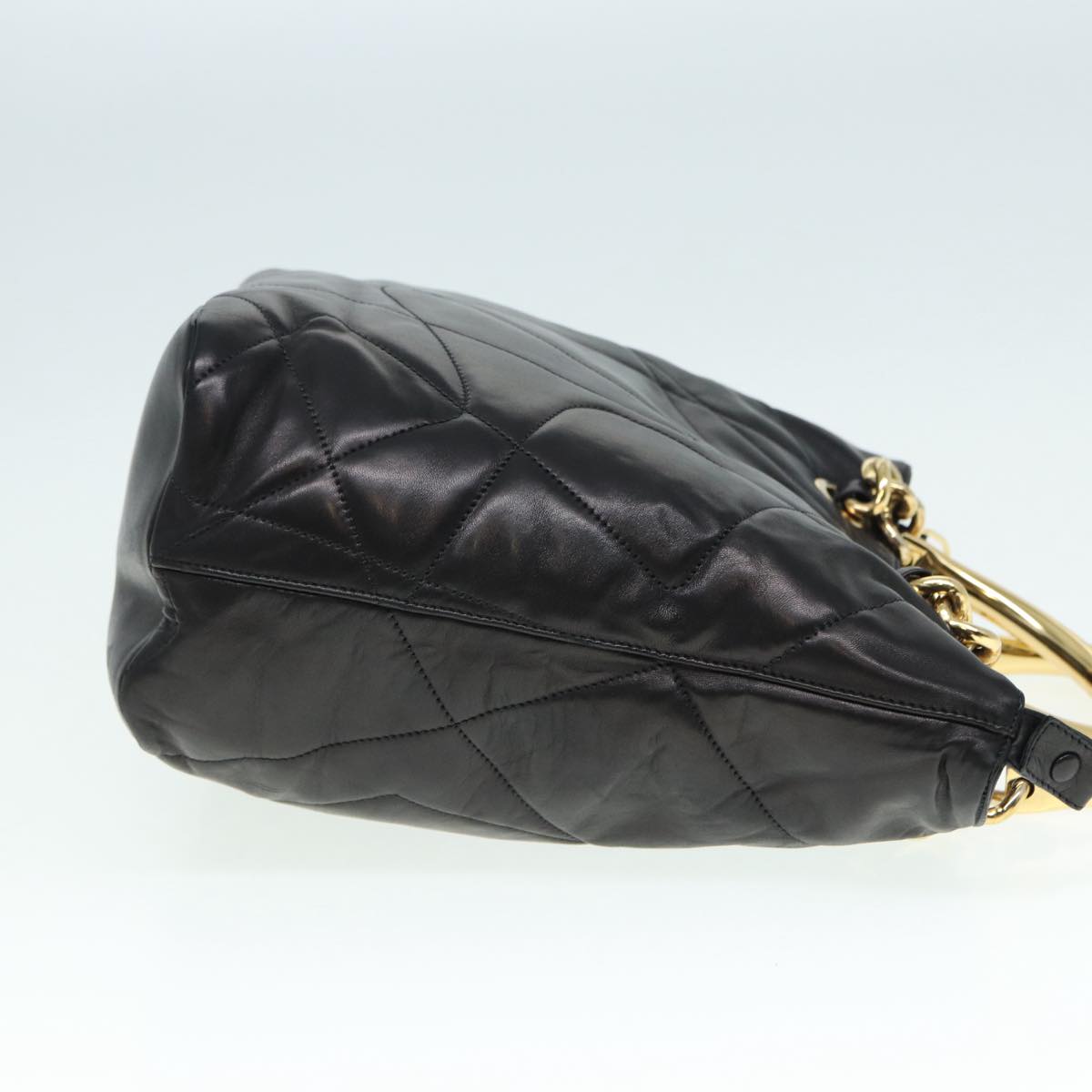 PRADA Hand Bag Leather Black Gold Auth 89038