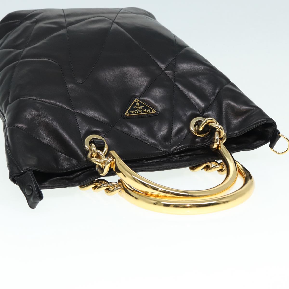 PRADA Hand Bag Leather Black Gold Auth 89038