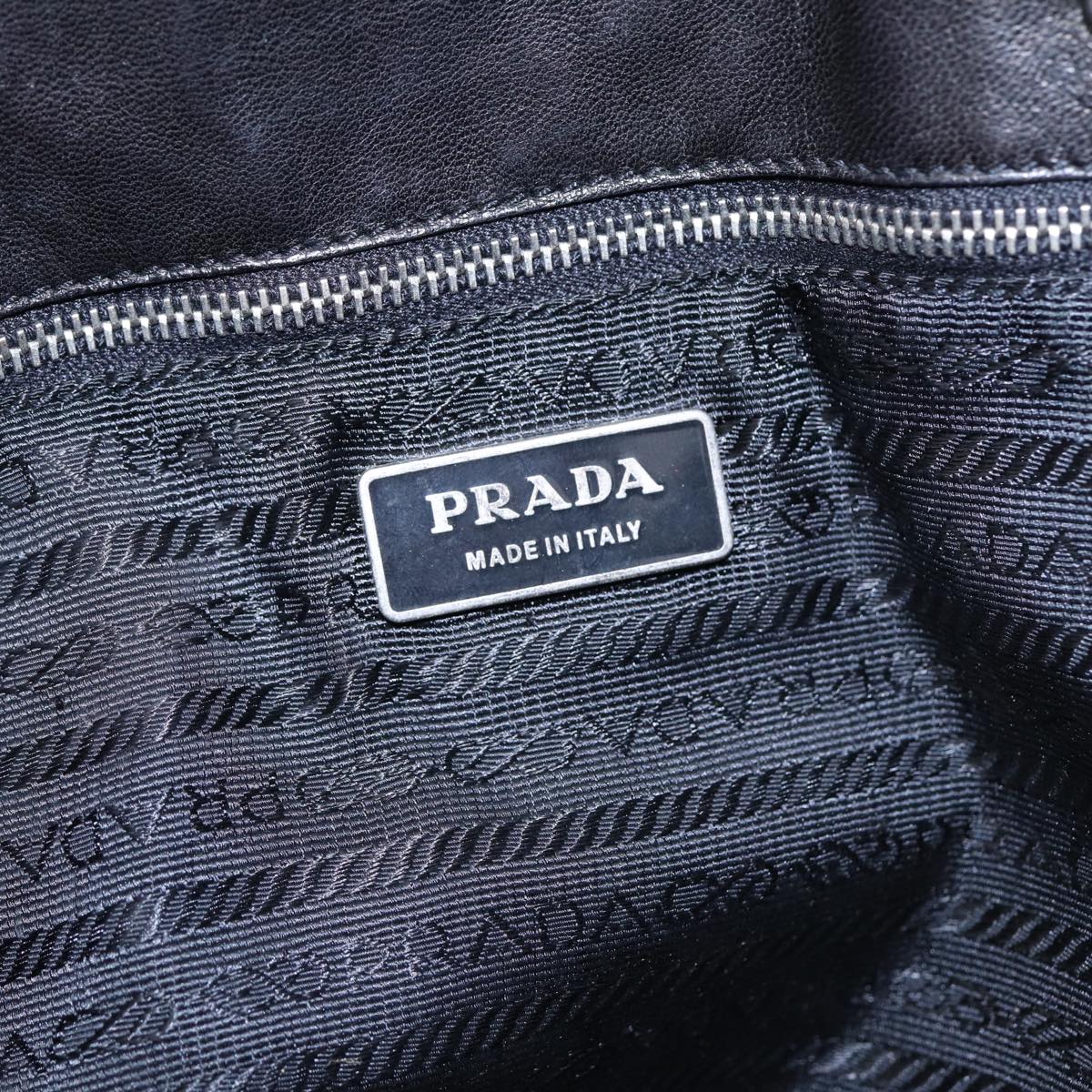 PRADA Tote Bag Leather Black Silver Auth 89039