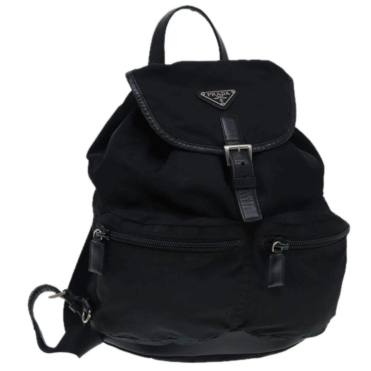 PRADA Backpack Nylon Black Silver Auth 89040