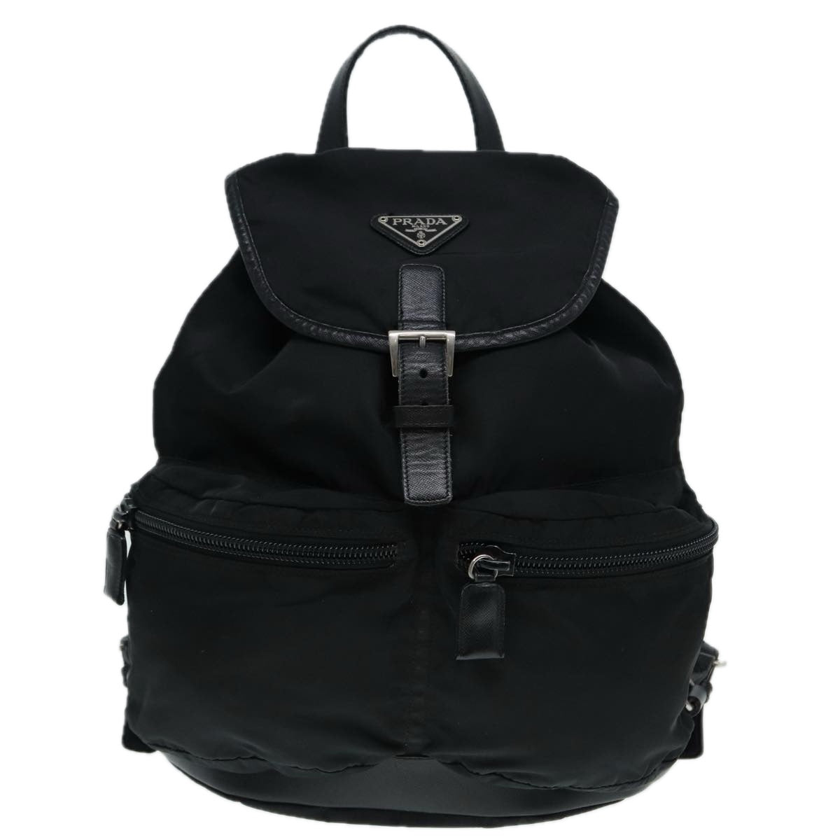 PRADA Backpack Nylon Black Silver Auth 89040