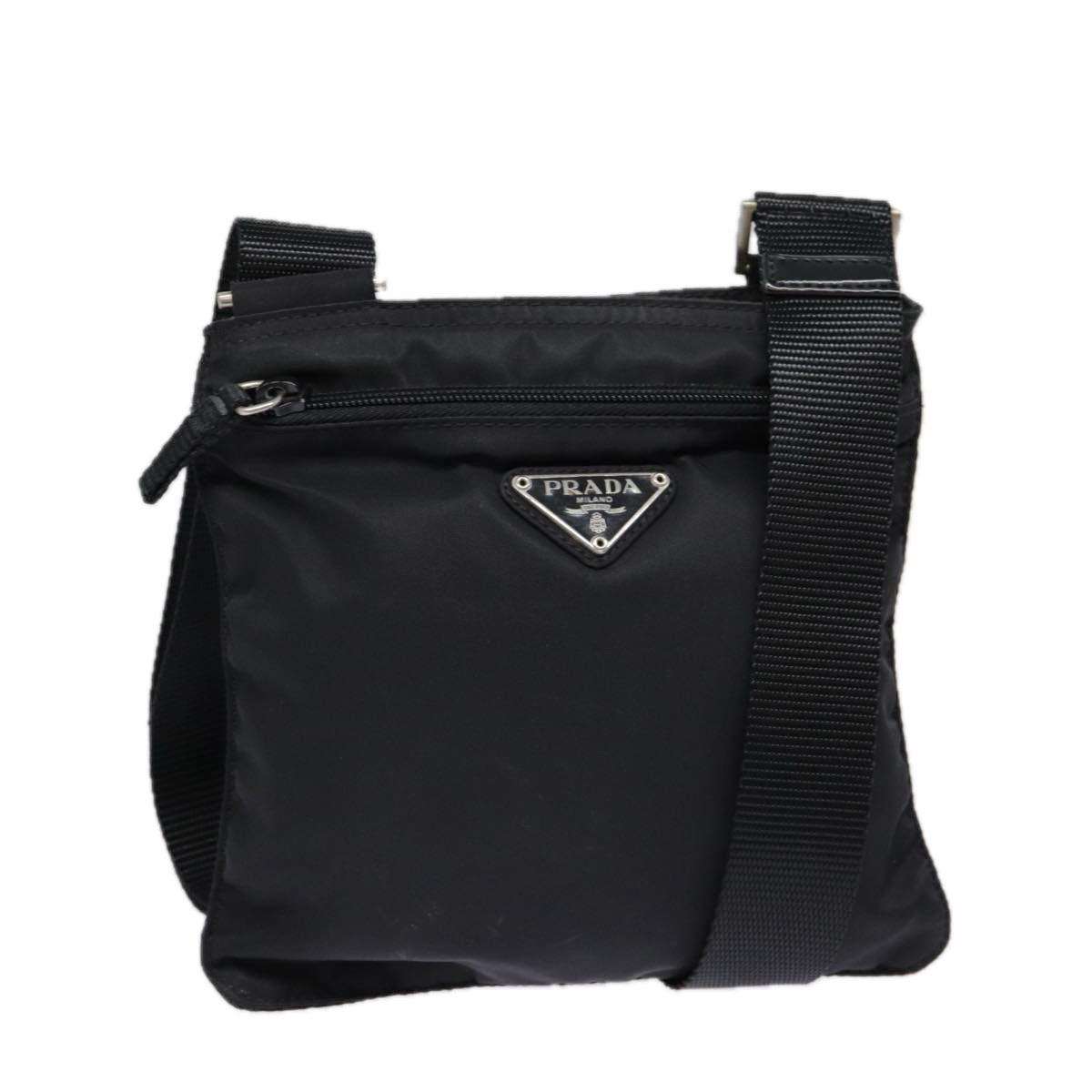 PRADA Shoulder Bag Nylon Black Silver Auth 89042