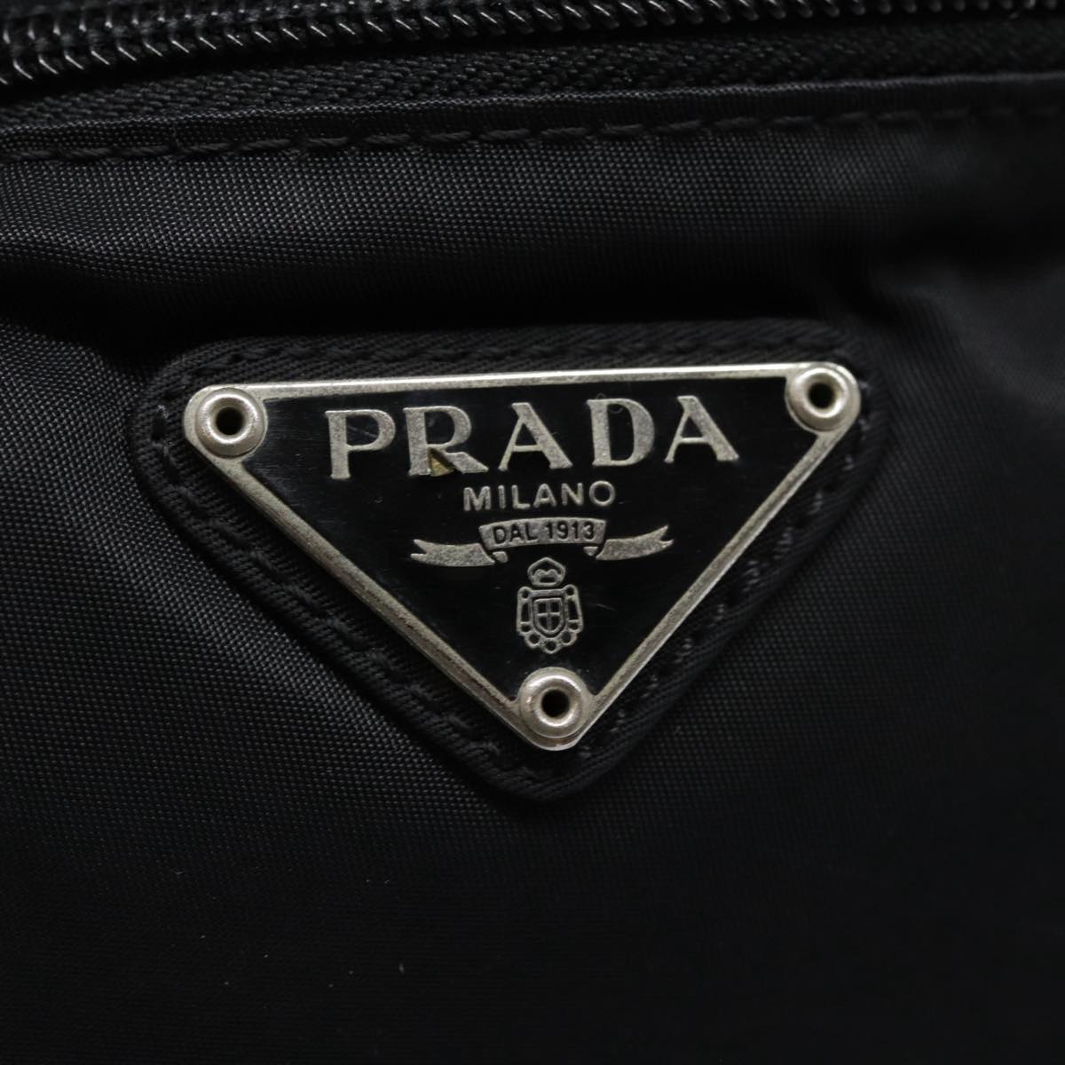 PRADA Shoulder Bag Nylon Black Silver Auth 89042