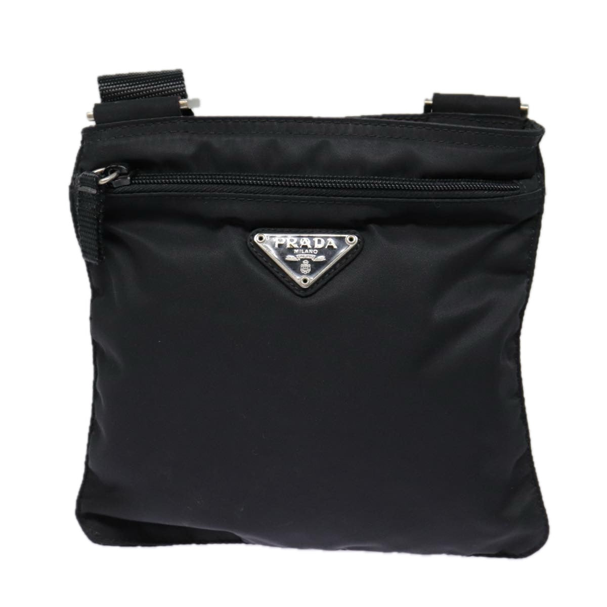 PRADA Shoulder Bag Nylon Black Silver Auth 89042