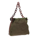 PRADA Shoulder Bag Nylon Leather Green Auth 89043-1