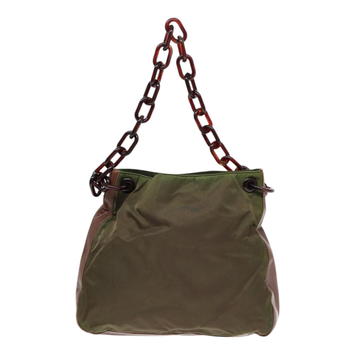 PRADA Shoulder Bag Nylon Leather Green Auth 89043