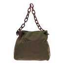 PRADA Shoulder Bag Nylon Leather Green Auth 89043-13