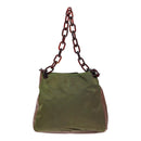 PRADA Shoulder Bag Nylon Leather Green Auth 89043-2