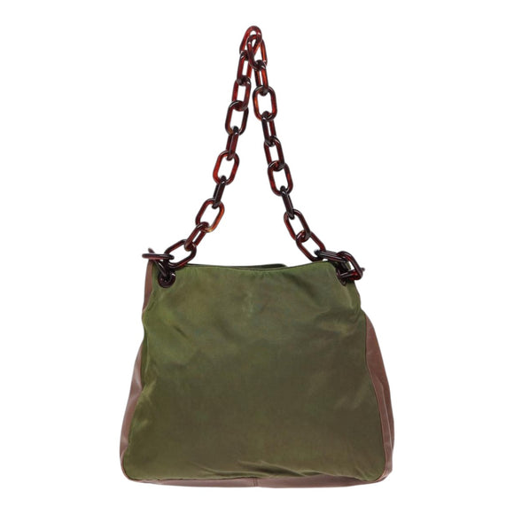 PRADA Shoulder Bag Nylon Leather Green Auth 89043