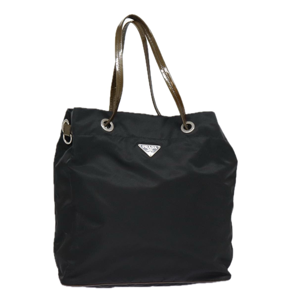 PRADA Tote Bag Nylon Black Brown Silver Auth 89044