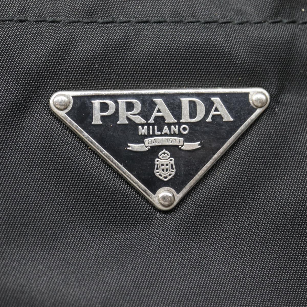 PRADA Tote Bag Nylon Black Brown Silver Auth 89044