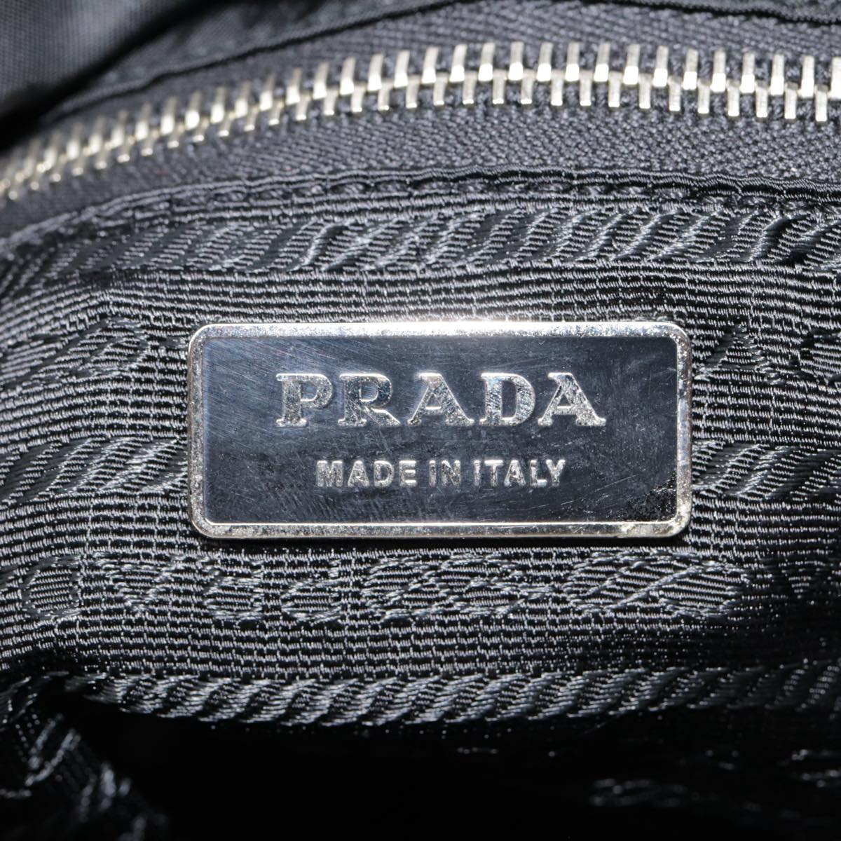 PRADA Tote Bag Nylon Black Brown Silver Auth 89044