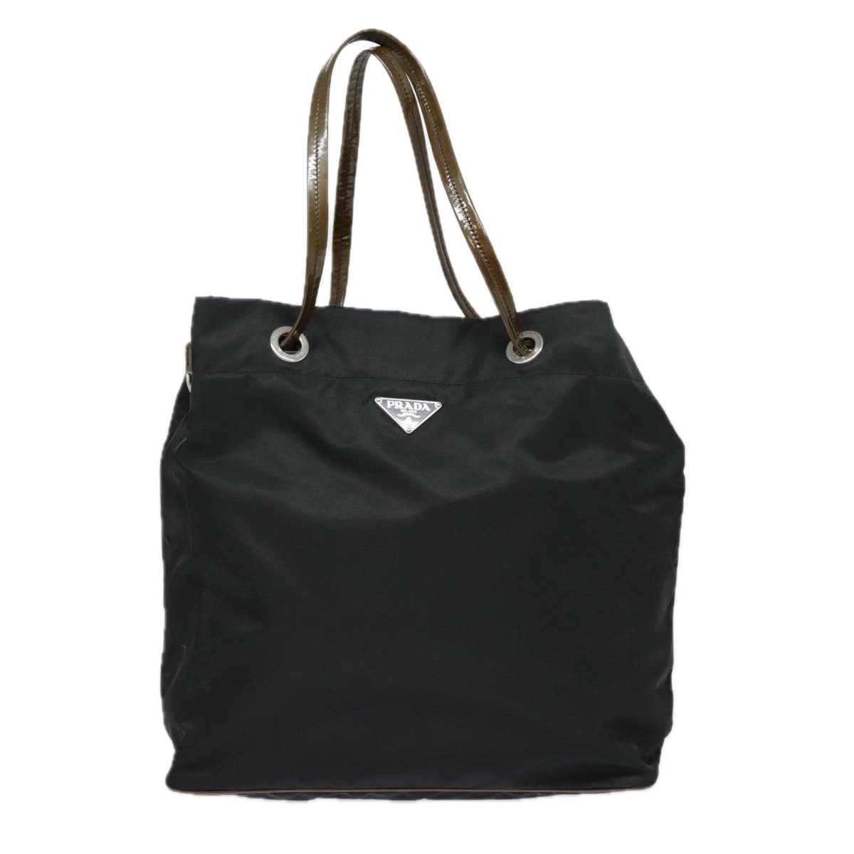 PRADA Tote Bag Nylon Black Brown Silver Auth 89044