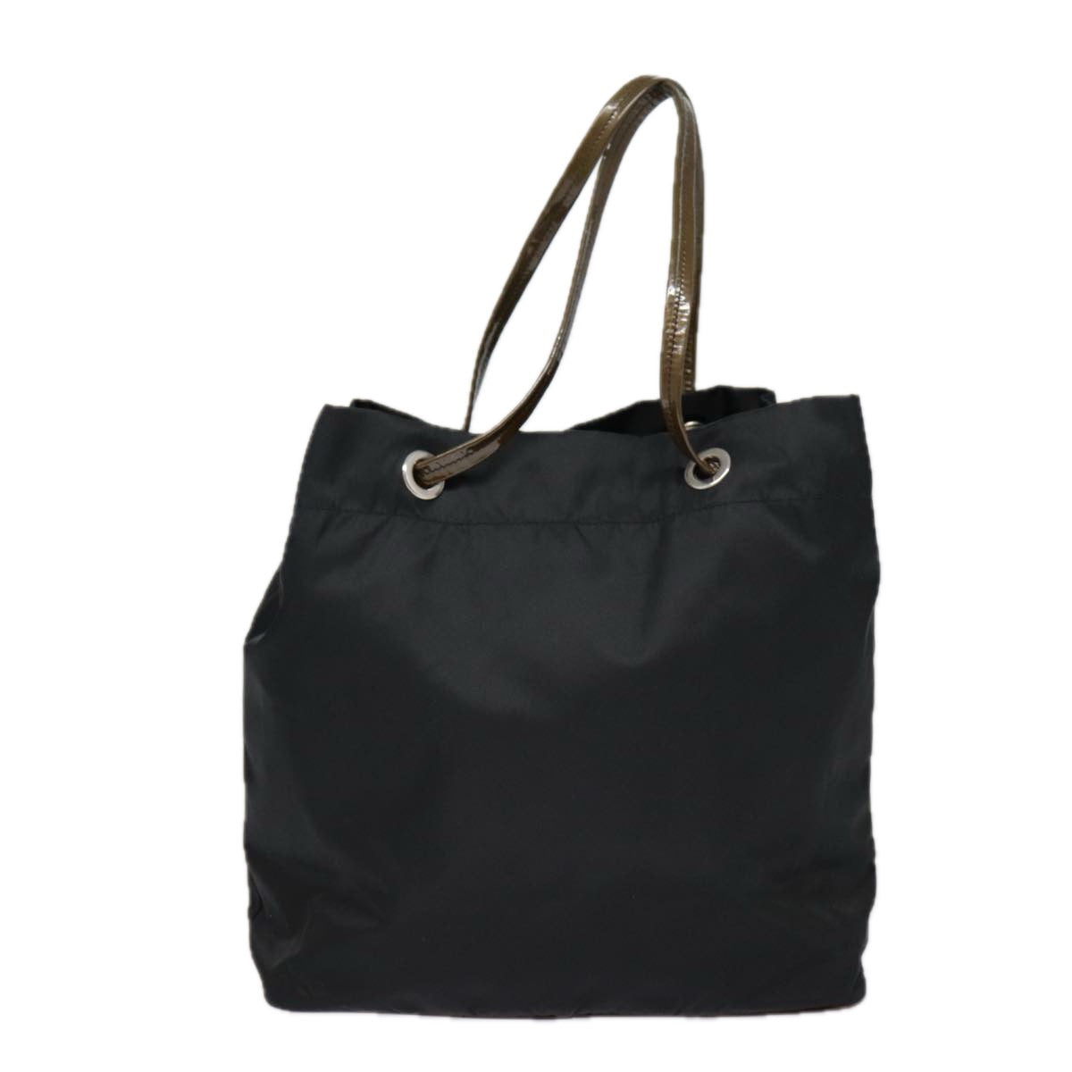 PRADA Tote Bag Nylon Black Brown Silver Auth 89044 - 0